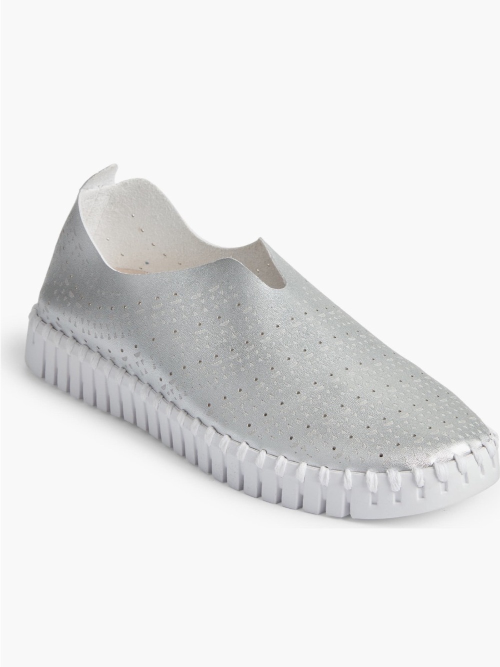 Ilse Jacobsen Tulip Metallic Silver Perforated Slip-On Sneaker Size 36/US 6